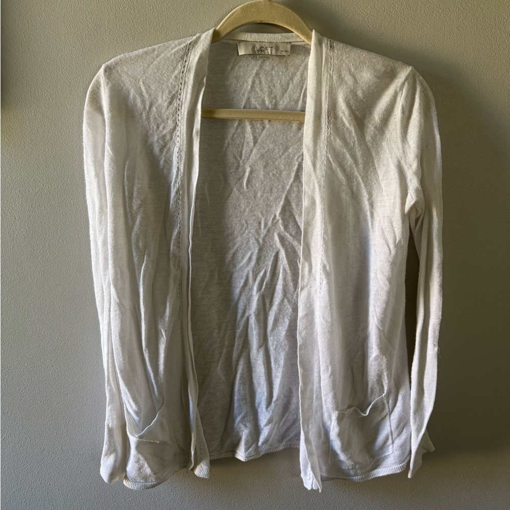 LOFT Cream Open Front Sweater